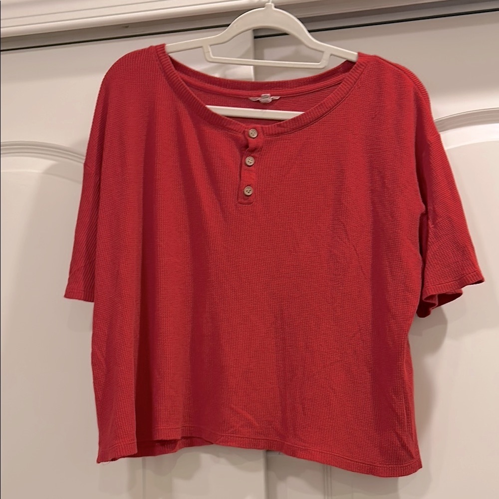 Eberjey Red Henley Short Sleeve Pajama Shirt - Picture 2 of 6